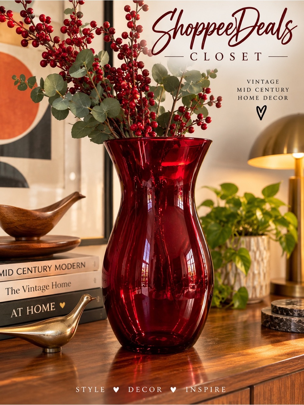 Vintage Ruby Red Glass Flared Vase Mid-Century Florist Utility Glass 10.5”